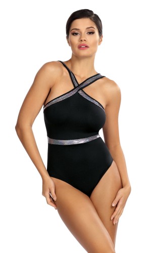 Kostium kąpielowy jednoczęściowy ze srebrnymi taśmami L4423