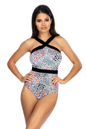 Kostium kąpielowy jednoczęściowy z elastyczną czarną taśmą L4410