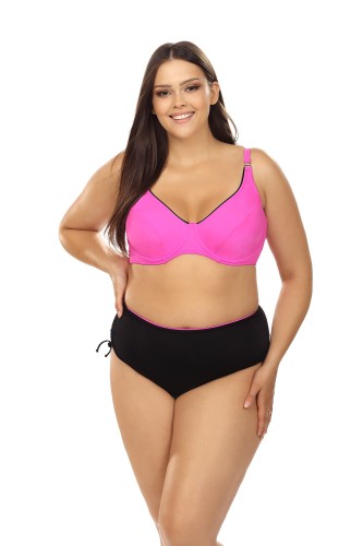 Strój kąpielowy PLUS SIZE modelujący biustonosz z fiszbinami i  czarne figi z troczkami  do regulacji L3114