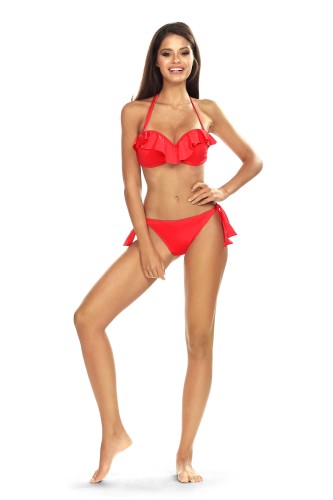 Malinowy strój kąpielowy z falbankami L2453/2