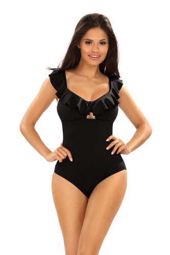 Kostium kąpielowy jednoczęściowy z ozdobną falbanką na biuście i ramionach  L4527