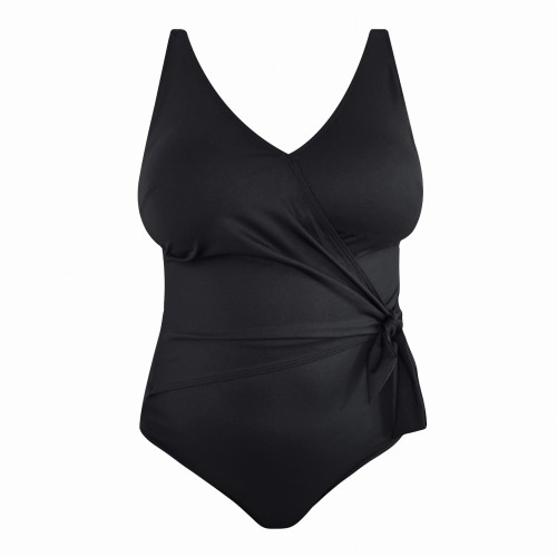 Czarny kostium jednoczęściowy wiązany po boku Plus Size L4613 V1