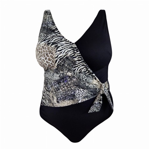 Szary kostium jednoczęściowy wiązany po boku Plus Size L4617 V1