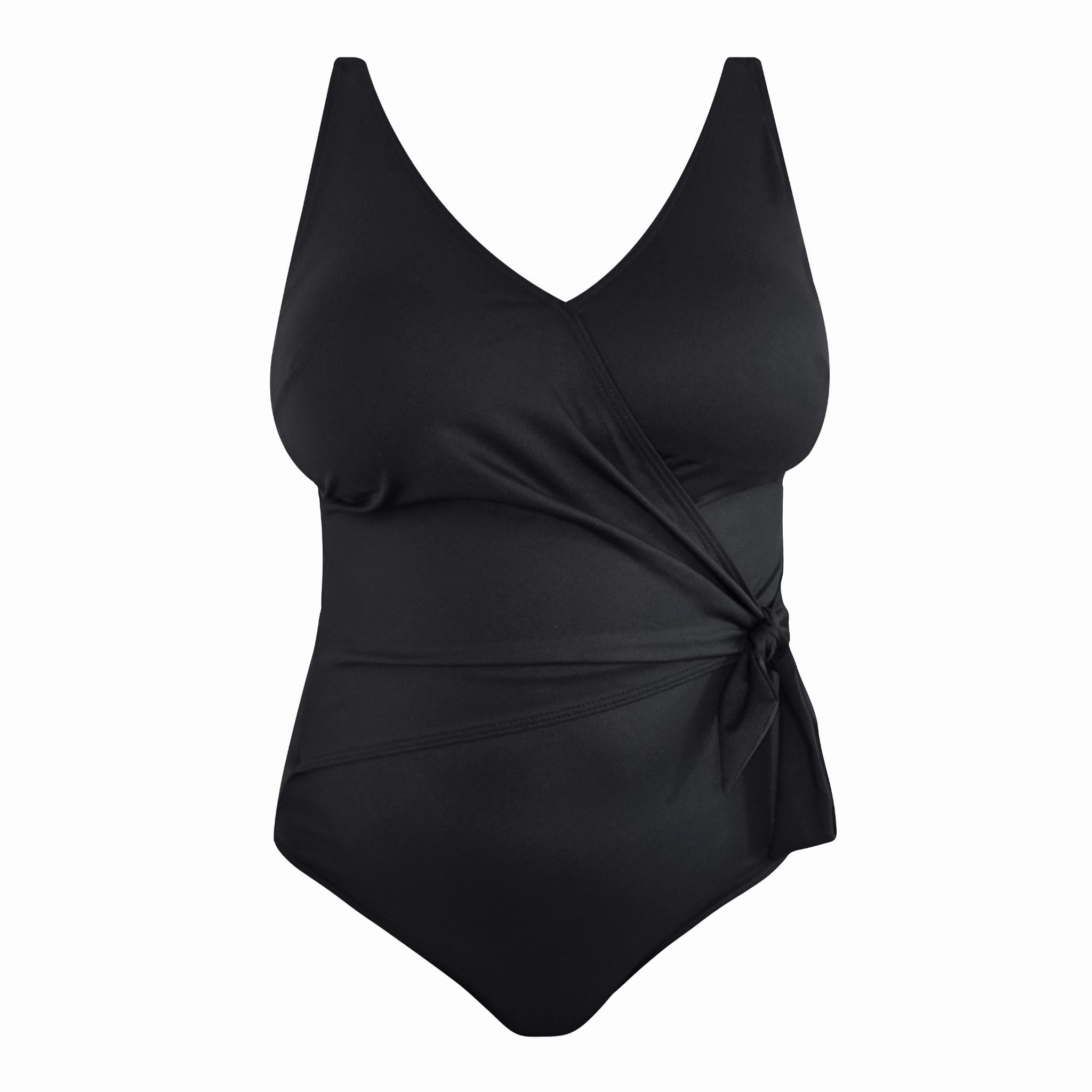 Czarny kostium jednoczęściowy wiązany po boku Plus Size L4613 V1