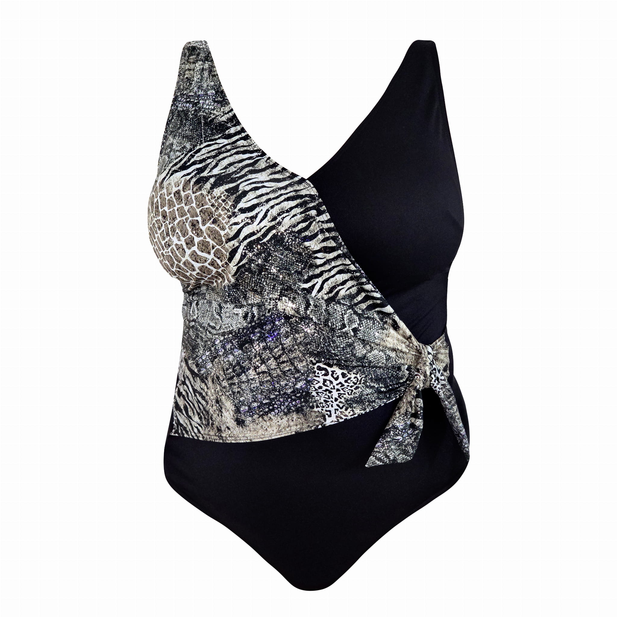 Szary kostium jednoczęściowy wiązany po boku Plus Size L4617 V1